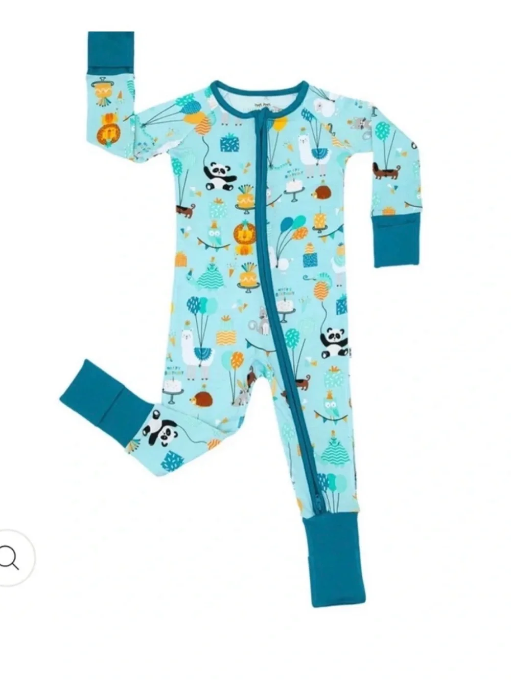LITTLE SLEEPIES | Blue “Birthday Party Animals” Zippy